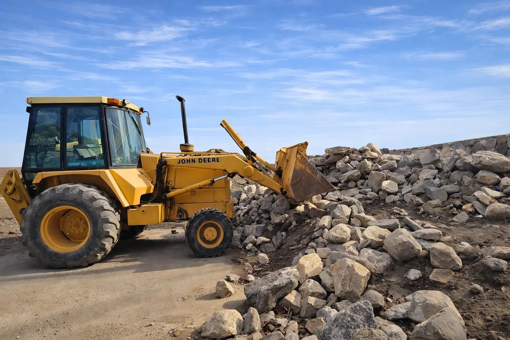 Excavadora Caterpillar trabajando al amanecer en obra industrial